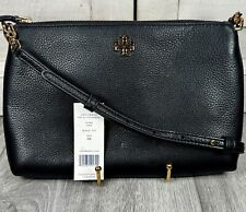 Tory Burch Black Pebbled Leather Kira Top Zip Crossbody Gold Hardware picture