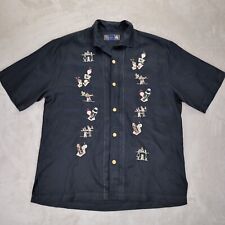 Nat Nast Luxury Originals Shirt Mens Medium Silk Embroidered Black Hawaiian Camp picture