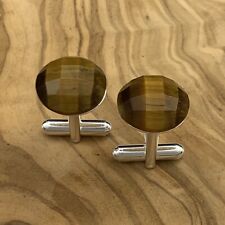 New Handmade Cufflinks Brown Tiger Eye Faceted Cabochon Gemstone Silver Plate picture