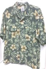  Men's Hawaiian Shirt M Roundtree and Yorke Green Flowers and Leaves on Green  picture