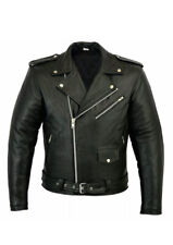 Mens Brando Motorbike Genuine Leather jacket Black Marlon Classic Jacket picture