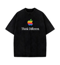 Apple Vintage Logo Think Different Slogan Funny Graphic Design T-Shirt picture