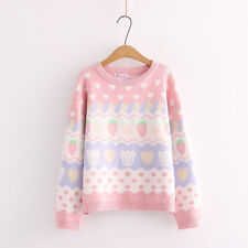 Japanese Sweet Kawaii Girls Lovely Strawberry Round Neck Pullover Sweater picture
