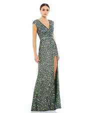 Mac Duggal 5489 High Slit Sequin Dress Forrest Green Size 12 picture