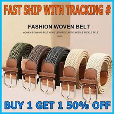 New Mens Womens Stretch Belt Braided Elastic Casual Woven Canvas Fabric Belt picture