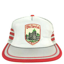 Vtg Victoria BC 3-Stripe Patch Cap Logo Mesh Foam Snap Back Trucker Baseball Hat picture