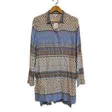 J. Jill button up tunic dress blue tan white lightweight collared Size Med tall picture