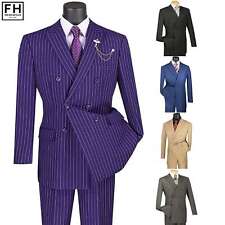 VINCI Men's Gangster Pinstripe Double Breasted 6 Button Classic Fit Suit NEW picture