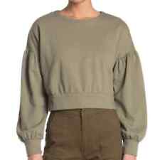 Abound Women's Olive Green Puff Sleeve Cropped Sweatshirt Size Small picture