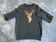 Tommy Hilfilger Sweater Mens Medium Gray Cotton Crew Neck Deer Buck Elbow Patch picture