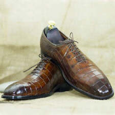Buy Premium Quality Dark Brown Croc Print Leather Oxford Lace up Dress Shoes picture