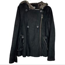Adolfo Dominguez Jacket Womens Size 6 Black Hooded Faux Fur Full Zip Coat picture