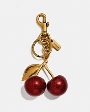 Coach Cherry Bag Charm KeyChain Glitter resin and metal Brass/Red Apple  picture