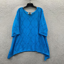 Slinky Brand Blouse Womens 1X Top 3/4 Sleeve Sheer Lace Blue picture