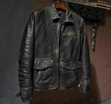 Men’s Motorcycle Biker Vintage Cafe Racer Distressed Black Real Leather Jacket picture