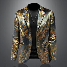 Gold Velvet Casual Suit Men Jacket British Slim  Top Single Breasted Floral Coat picture