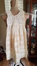 Vintage Childs 30s-40s Cotton Eyelet tea stained summer Dress. Beige 26