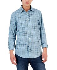 Men's Club Room Blue Cotton Print Buttondown Shirt Medium picture
