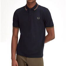 Fred Perry Men's Short Sleeve M3600 Twin Tipped Polo Shirt Navy/Nutflake/FDGreen picture