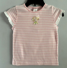 Gymboree Garden Bloom Striped Sequin Flower Tee Top Pink White Girl's Size 4 NWT picture