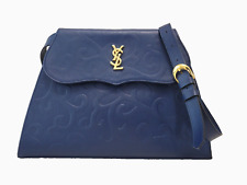 *Rare* Yves Saint Laurent Shoulder Bag Arabesque Leather Navy Purse Vintage Auth picture