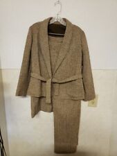 Vintage Harris Tweed 100% Scottish Wool Brown Blazer Skirt & Pants Suit England  picture