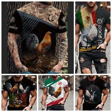 T Shirt Men Rooster Mexican Aztec Chicken Casual Fashion Short Sleeve Mexico Tee picture