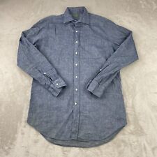 Sid Mashburn Shirt Men Medium Chambray Blue Linen Blend Designer Long Sleeve picture