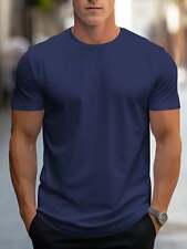 Classic Style Men's Solid T-shirt, Men's Casual Solid Color Stretch Round Neck picture