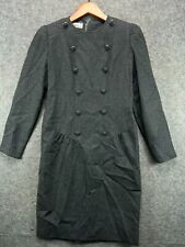 Vtg Adele Simpson 100% Wool Sheath Dress Womens 4 Gray Sailor Buttons Long Sleev picture