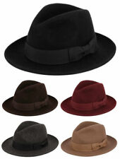 Premium Milano Wool Felt Fedora Hat Crushable w/Grosgrain Band Classic Flat Brim picture