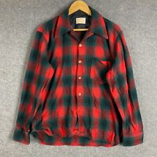 Sears King Road Shirt Mens L 16 Red Lumberjack Wool Plaid 70s Button Vintage picture