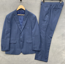 Carlo Lusso 2 Piece Suit Men 42S 36x28 Blue Solid Polyester Rayon 2 Button Front picture