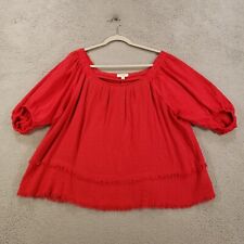 Umgee Blouse Womens Large Red Boxy Gauzy Layered Textured Off the Shoulder picture