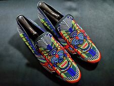 VINTAGE DONALD J PLINER SIGNATURE Multi-Color Beaded Leather Slip On Loafers picture