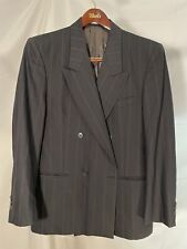 VTG Yves St Laurent 42R Made in France Pinstriped Double Breasted Peak Blazer picture
