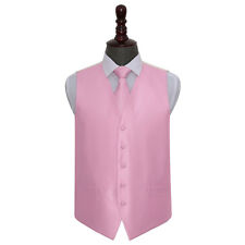 DQT Solid Check Light Pink Wedding Waistcoat Tie Hanky Cufflinks picture