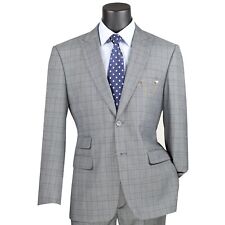 VINCI Men's Light Gray 2 Button Glen Plaid Modern Fit Business Suit NEW picture