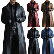 Men's Long Leather Trench Coat Genuine Lambskin Leather Outerwear Jacket Coat picture