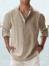Men Casual Shirt Long Sleeve Cotton Linen Beach T Shirt Lightweight NEW 8 COLORS picture