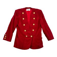 Adolfo New York Jacket Womens Size Large Suit Gold Button Blazer Red Vintage picture