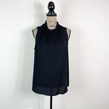 Halogen NWT Black Sleeveless Gathered Frill High Neck Blouse Size L picture