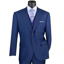VINCI Men's Navy Textured 3pc Modern Fit Suit w/ Adjustable Waistband NEW picture