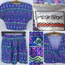 Vintage Meta Sport Shorts & Crop Top 80s Neon Geometric 1980s Size L runs small picture