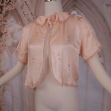 1930s Vintage Antique Bed Jacket Pink Silk Embroidery Short Sleeve Lingerie picture