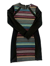Divided by H&M Dress Womans 12 Geometric Knee Length Black Zip Up Colorful Aztec picture