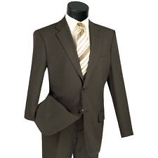 LUCCI Men's Brown 2-Button Classic-Fit Poplin Polyester Suit - NEW picture