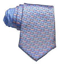 VTG Men's Pierre Cardin 100 Silk Light Blue Tie Pink Alligators Necktie 59