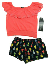 NEW * Girls 2pc Coral Top & Navy Blue Pineapple Summer Shorts Set picture
