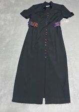 Vintage Miss Dorby Dress Womens Medium Black Button Front Maxi Modest Retro picture